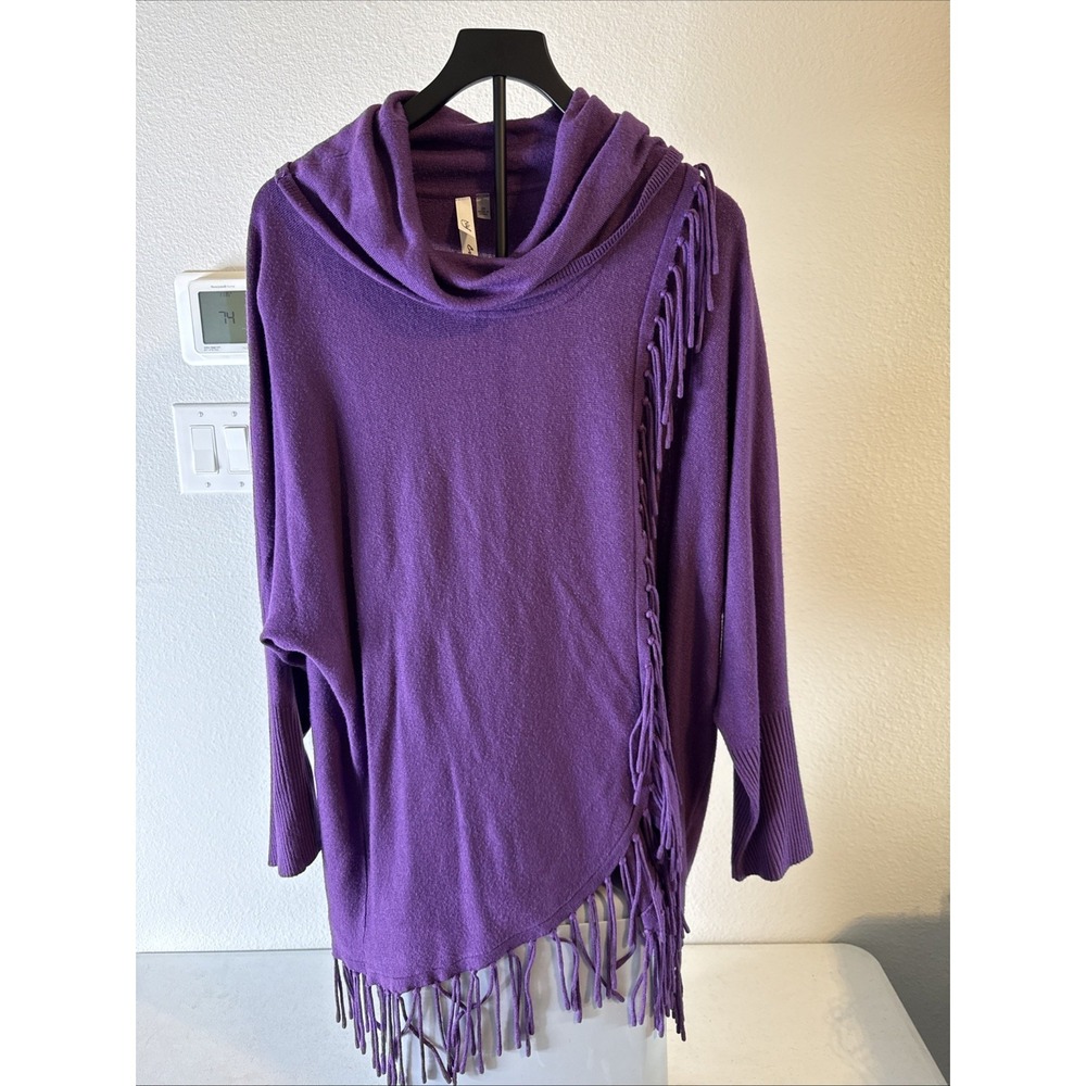 NY Collection Women's Fringe Detail Sweater Purple Size 2XL